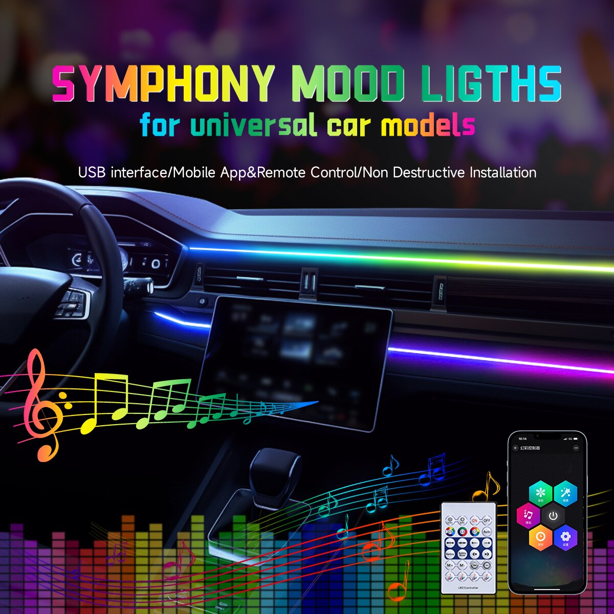 Car LED Ambient Light USB 64 C - Led El Wire recension och pris